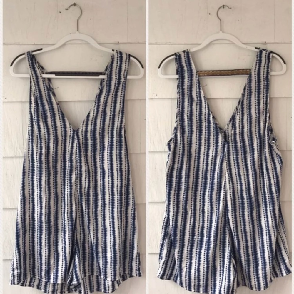 Blue and White Striped Romper